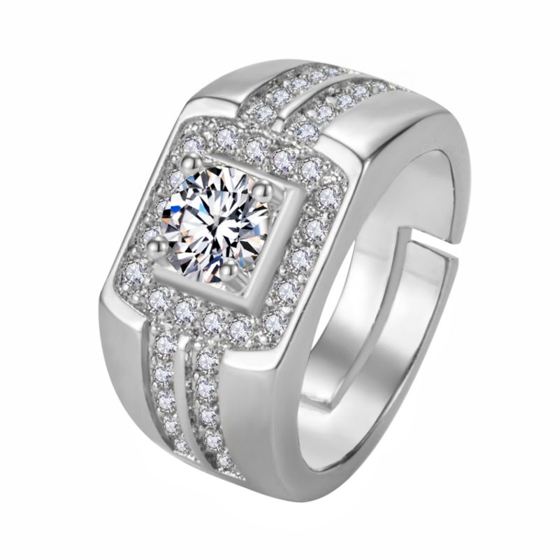 Fede nuziale da uomo Yihua Carbon con diamante Moissanite placcato in platino, di grande impatto, con un carato di altezza._voghion.com