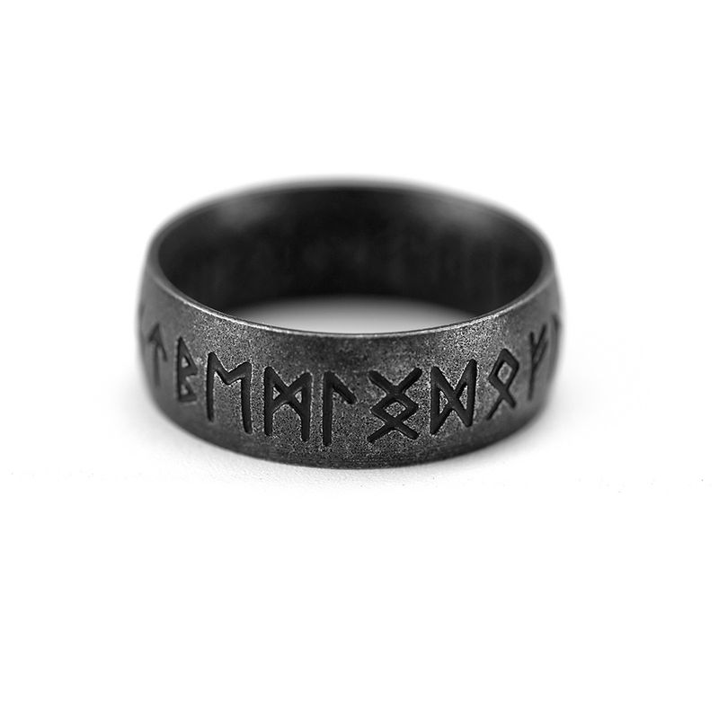 Anello con lettera runica vichinga a doppio strato in acciaio inossidabile nordico_voghion.com