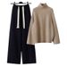 Sieviešu apģērbs Liela izmēra sieviešu rudens uzvalks Jauns stils Atkārtojuma džemperis ar augstu apkakli Brīvs, plāns, plats kāju bikses Divdaļīgs uzvalks_voghion.com