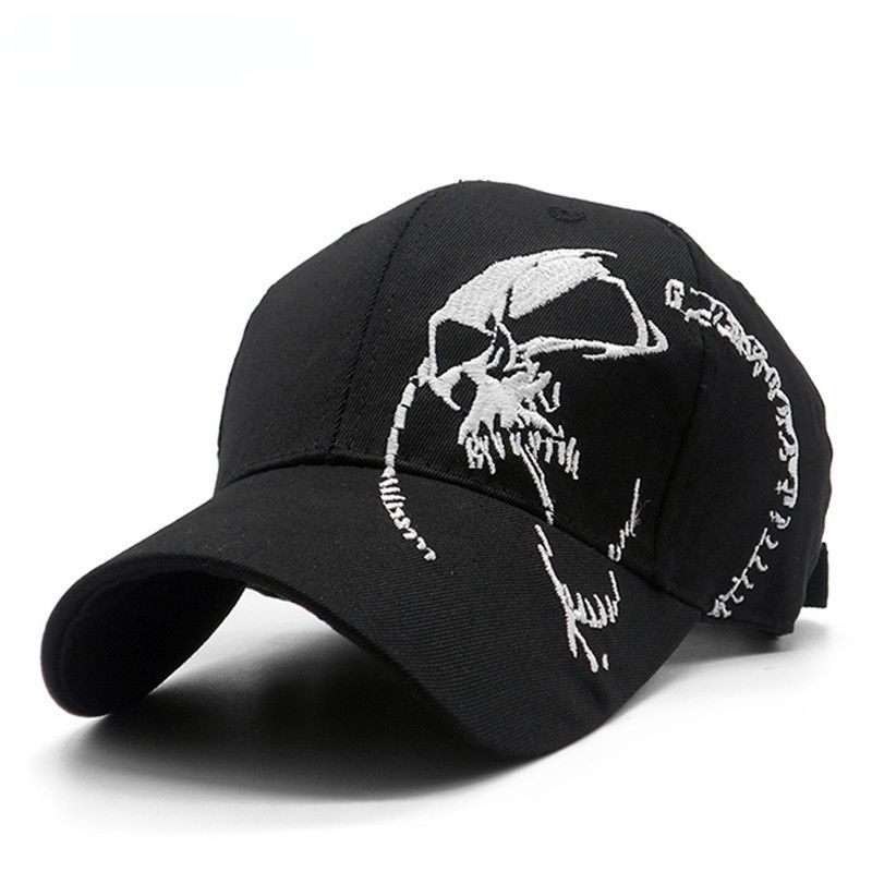 Broderad Döskalle Keps För Mn Bomull Sport Basbollkepsar Mode Svart Mönster Dam Snapback Army Mal Keps Hip Hop_voghion.com