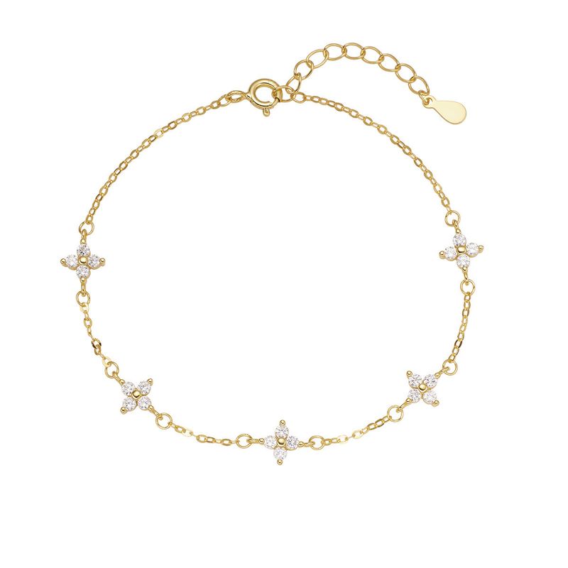 Bracciale in argento puro con quadrifoglio per donna, stile semplice, zircone, lusso leggero, nicchia, elegante, sensazione di alta qualità_voghion.com
