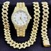 Ensemble de bijoux tendance hip-hop, montre unisexe à chaîne en or avec micro-incrustations de zircon cubain et diamants._voghion.com