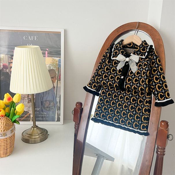2024 Autumn And Winter New Children's Sweater Suit Girls Knitted Cardigan Two Piece Suit Small Foreign Trade Dress_voghion.com
