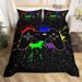 Parure de lit 3 pièces avec housse de couette et taies d'oreiller pour enfant, motif gamer, noir et vert, avec fermeture éclair souple, pour lit double_voghion.com