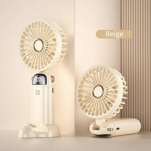 Handheld Fan With LCD Display & Lanyard - USB Rechargeable Portable Desk Fan For Outdoor Travel And Office Use_voghion.com