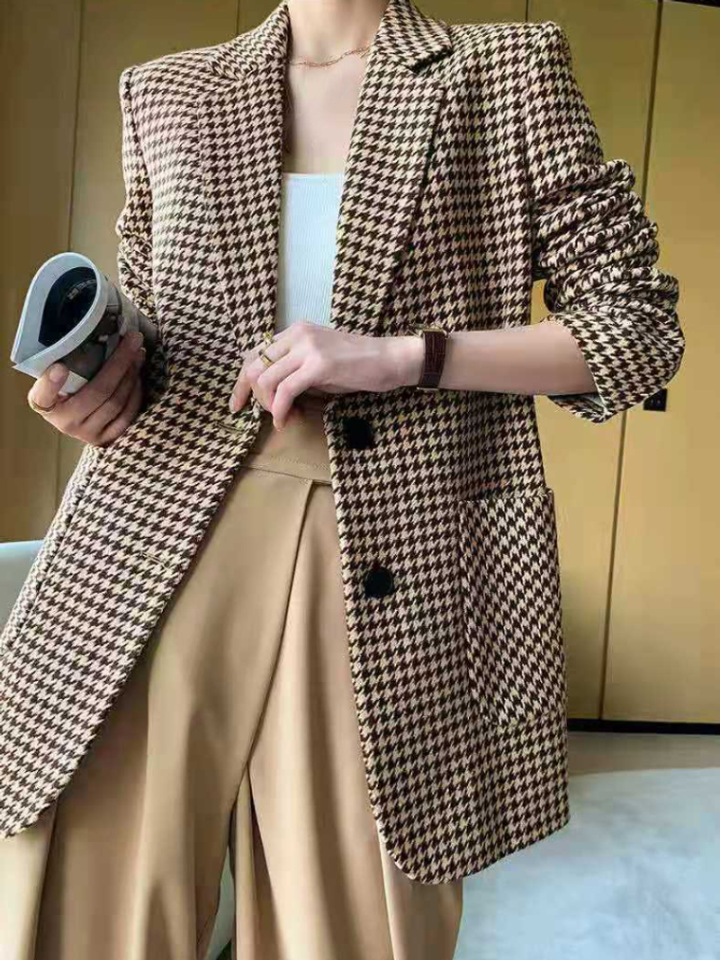 Mode coréenne manteaux 2023 Chic élégant femme veste automne nouveau au bureau dame décontracté Plaid ceinture surdimensionné Blazer femmes_voghion.com