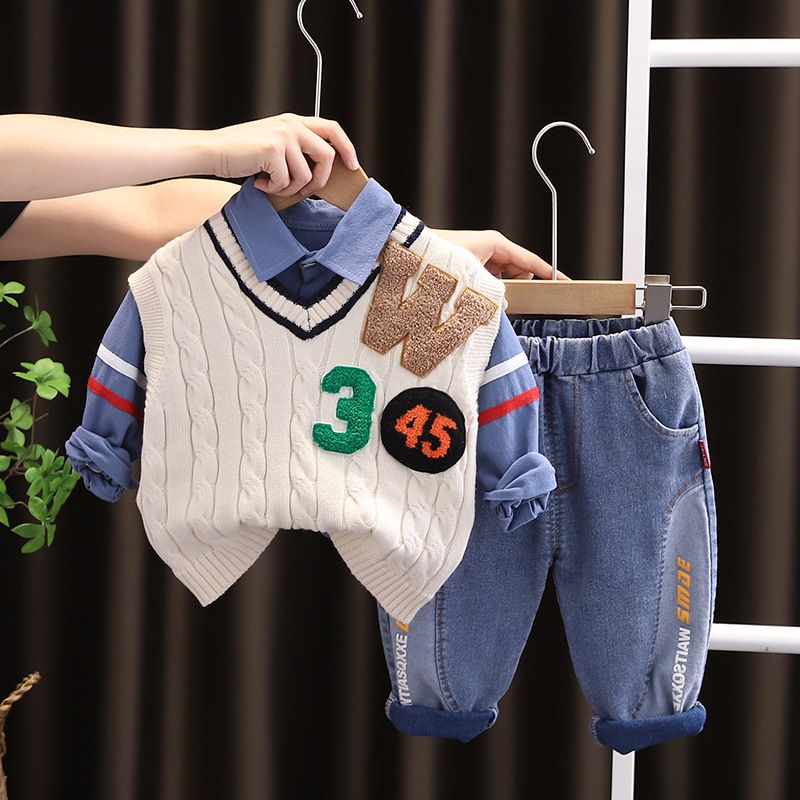 2022 Neue Baby-Kinderkleidung Modische Jungen Frühlings- und Herbstpulloverweste Dreiteiliges Set_voghion.com