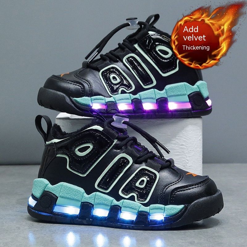 Plush Charging Colorful Luminescent Cotton Shoes, Solid Soles, Night Glow, Boys And Girls, With Lights,_voghion.com