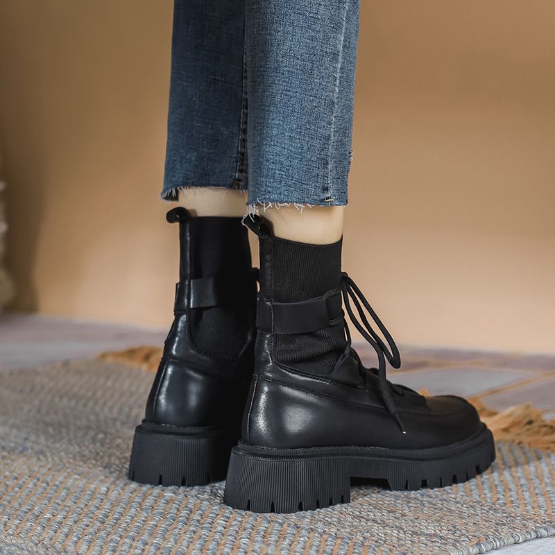 Martin čizme, engleski stil, kožne elastične čarape do sredine teleta, debela peta, uske ženske čizme_voghion.com