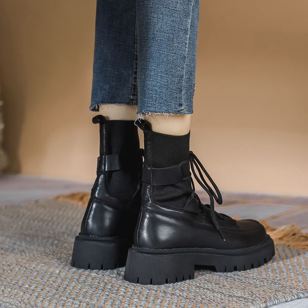 Martin čizme, engleski stil, kožne elastične čarape do sredine teleta, debela peta, uske ženske čizme_voghion.com