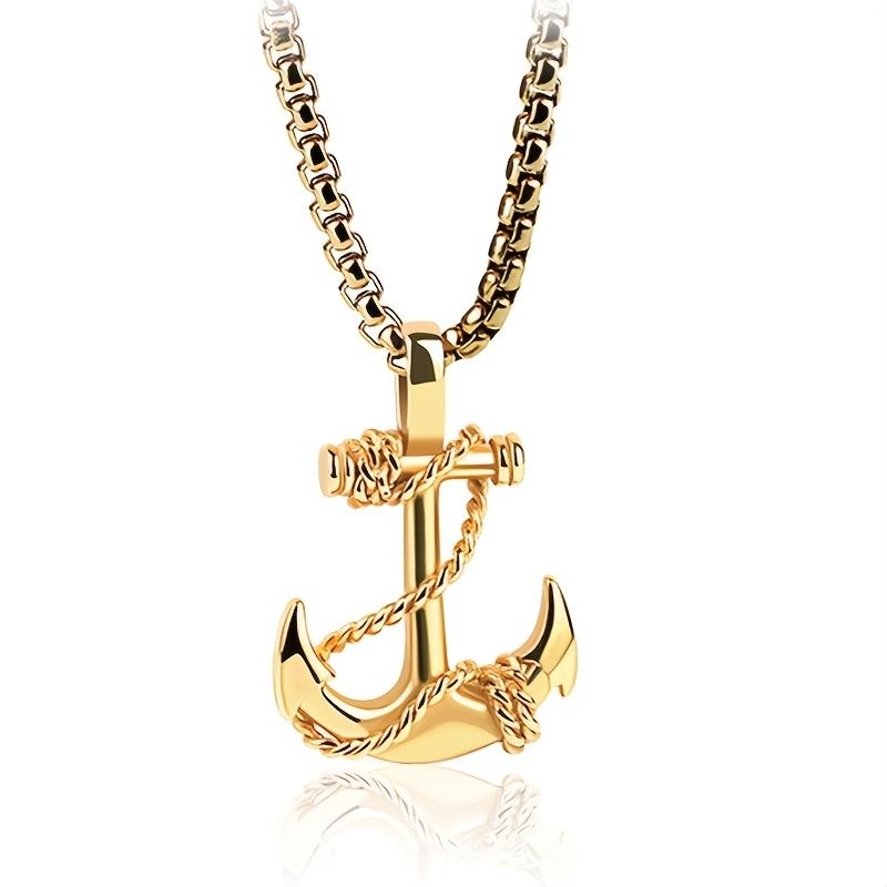 Klassiska ankarhalsband för män hänge kedja man mode smycken svart guld silver färg rostfria kedjor_voghion.com
