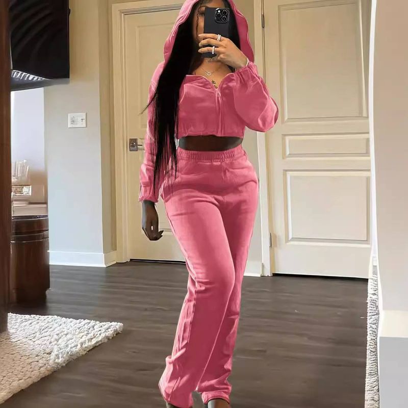 2 Piece Set Tracksuit Women Long Sleeve Zipper Hooded Jacket Top Autumn Winter Sweatpants Jogging Suit_voghion.com