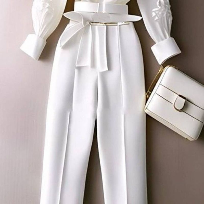 Women's Clothing Capable Temperament Goddess Style Professional White Shirt And Pants Two Piece Suit_voghion.com