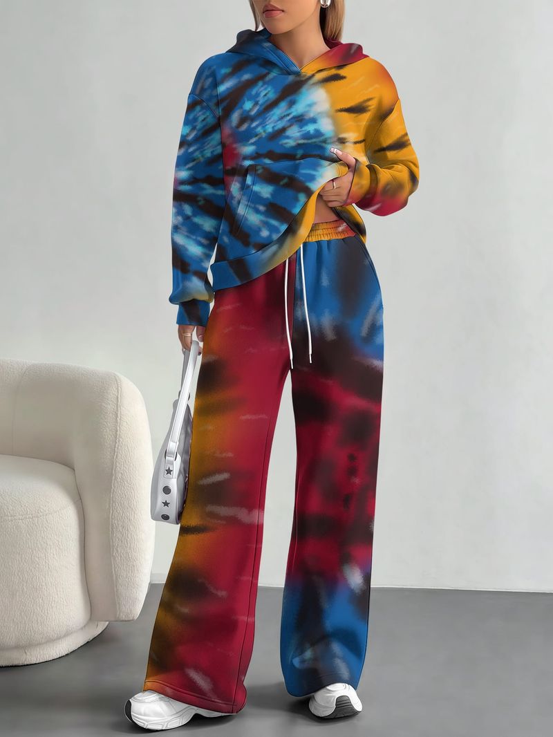 Traje informal de moda europea y americana con estampado de comercio exterior degradado, nuevo estilo de moda 2025, con efecto tie-dye rosa mareado para mujer_voghion.com