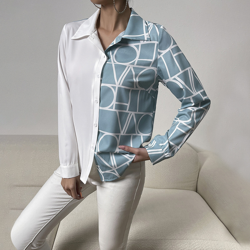 Camicia da pendolare temperamento da donna Camicia a maniche lunghe in colore a contrasto_voghion.com
