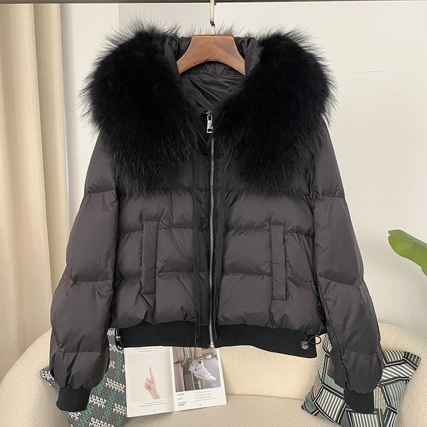 Women's Clothing oversized raccoon fur collar winter women's short thickened  winter coats jacket flat coat_voghion.com