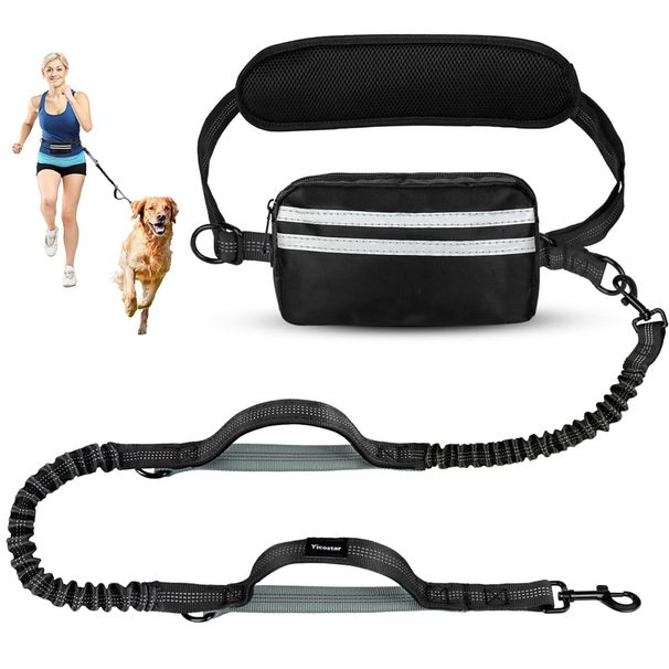 Hands Free Dog Leash Bag Double Straps Two Dogs _ Stretchable Elastic Strap With Double Padding For Hands_voghion.com