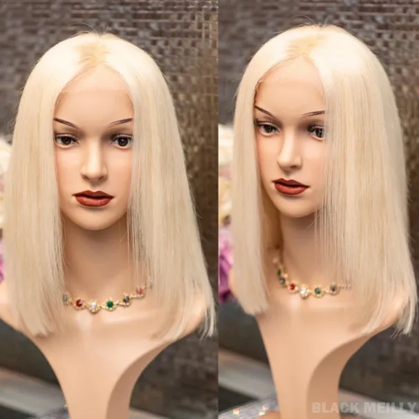 Blonde glatte Bob-Perücke 613, volle Spitze, kurze Bob-Perücken, Echthaar, Seidenbasis_voghion.com
