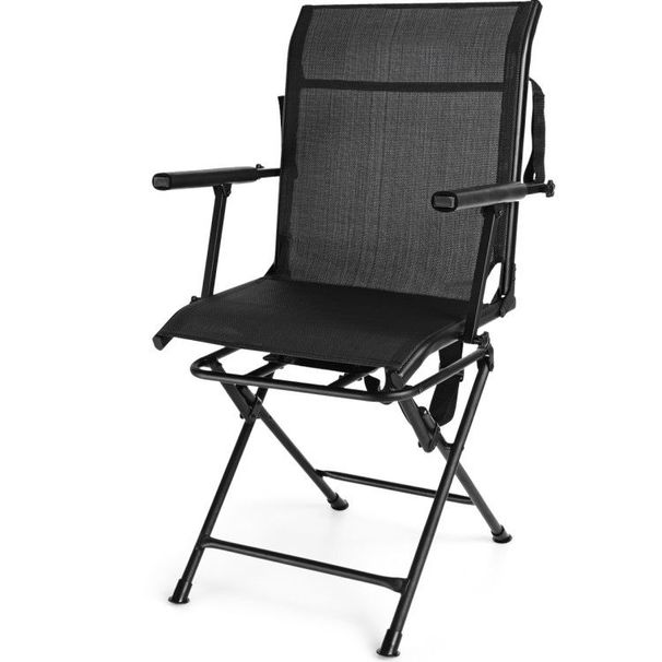 Foldable Swivel Patio Chair With Armrest And Mesh Back_voghion.com