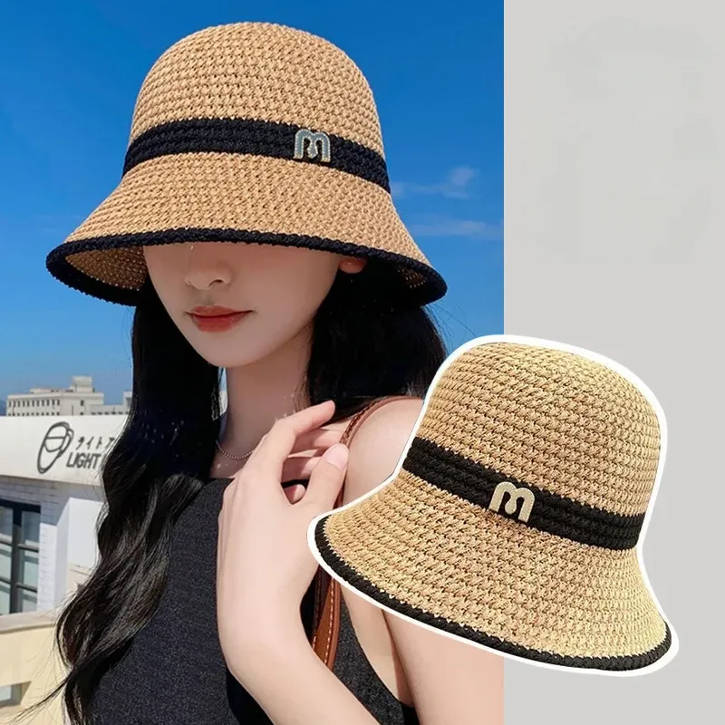 Hot Sale Beach Korean Straw Summer Visor Bucket Fisherman Hat Handmade Panama Girl Fishing Chapeau Sun Hats for Women_voghion.com