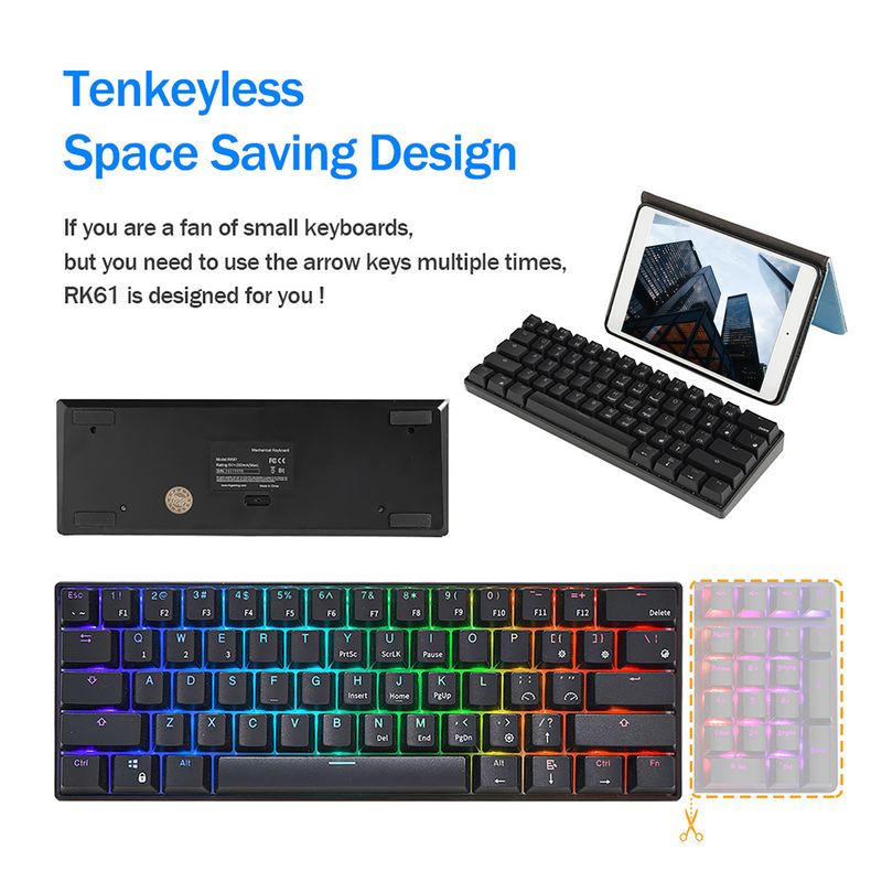 Farfi RK61 Desk Keyboard Sensitive Low Latency Ergonomic Wired Bluetooth-compatible Gaming Mechanical Keyboard For Office_voghion.com