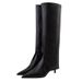 712 Niche Split Trousers Fashion Boots Pointed Thin Heel High Heel Slim But Knee High Boots Long Boots Knight Boots_voghion.com