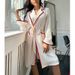 Underwear & Sleepwears Elegant Tie-Waist Robe For Women - Long Sleeve Mid-Length Sleepwear With Contrast Collar, Comfortable Loungewear For Home_voghion.com