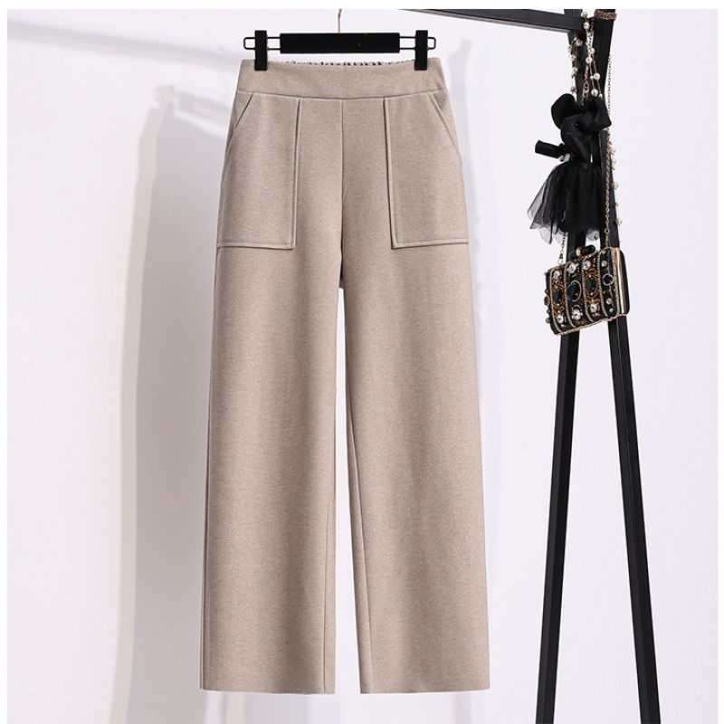Damenbekleidung Kleiner Anzug Herbst- und Winter-Zweiteiler für Damen, altersreduzierender zweiteiliger Strickpullover mit hoch taillierter Wollhose mit weitem Bein_voghion.com