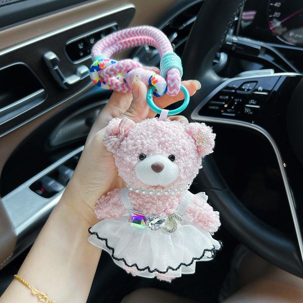 Cute Puffy Skirt Personality Bear Adorable Plush Car Keychain Dress Doll Bag Pendant_voghion.com
