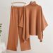 Vêtements pour femmes automne et hiver nouveau costume deux pièces col haut cape couleur unie pull tricoté taille élastique pantalon large costume de tempérament_voghion.com