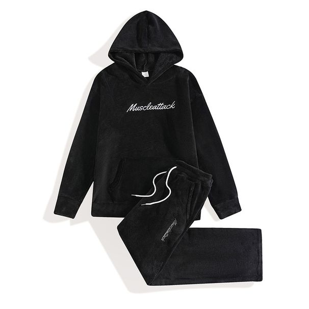 Men's Plush Fleece Lounge Set – Soft Embroidered Letter Hoodie & Jogger Pants (Black/Violet/Khaki/Greyish, S-XXL)_voghion.com
