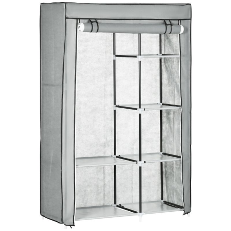HOMCOM Kleiderschrank Stoffschrank, 6 Fächer, Grau, 103x43x162,5cm, Faltbare Garderobe In Vlies-Optik_voghion.com