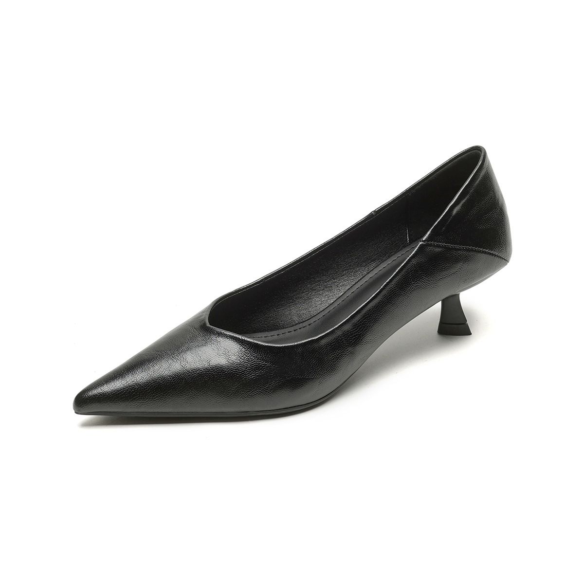 Schwarze Pendler-Arbeitsschuhe, leichter Mund, Stiletto-Einzelschuhe, weiche Sohle, Katzenabsatz, Temperament, High Heels für Damen_voghion.com