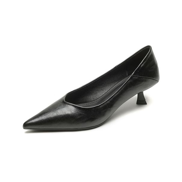 Schwarze Pendler-Arbeitsschuhe, leichter Mund, Stiletto-Einzelschuhe, weiche Sohle, Katzenabsatz, Temperament, High Heels für Damen_voghion.com