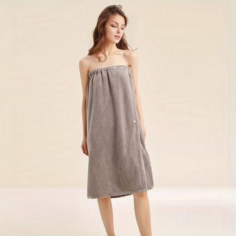 Women's Coral Fleece Spa Wrap Dress With Detachable Head Towel - Soft & Quick-Dry Sauna Robe (290gsm, Blue/Light Beige/Sky Grey)​_voghion.com