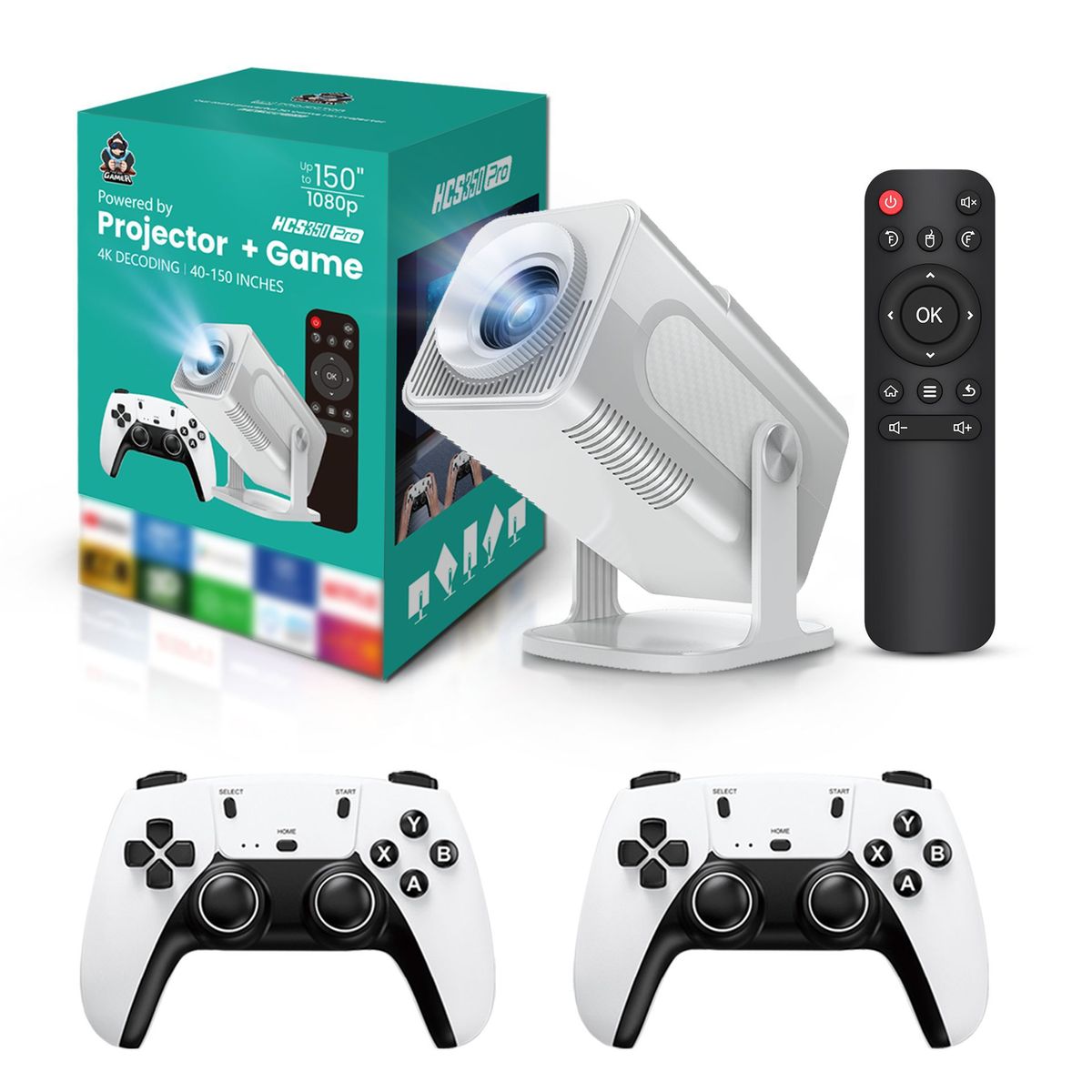 Proiettore per console di gioco HCS350Max, proiettore portatile per home theater, controllo vocale, bianco, 720P nativo con simulatore_voghion.com