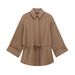 Women's Clothing Spring New Fashion Leisure Vertical Long Sleeved Lapel Shirt Trousers Suit_voghion.com
