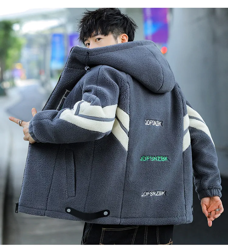 Men's Clothing Men's Lamb Fleece Cotton Coat Autumn And Winter Hooded Cotton Jacket Teenagers Plus Velvet Thickened Granular Fleece Warm Cotton Coat_voghion.com