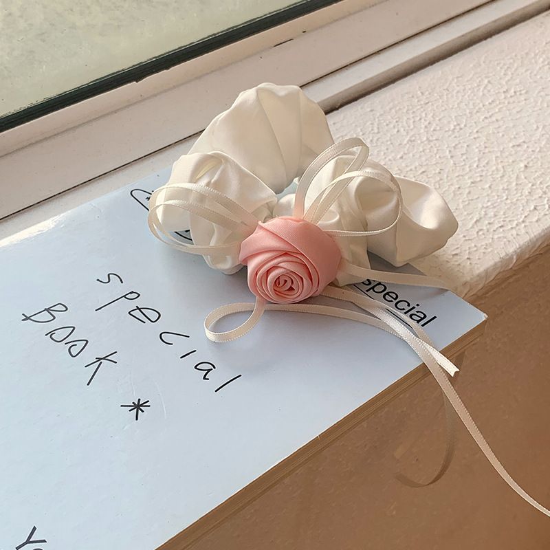 Bianco Tè Rosa Rosa Fiore Corda per Capelli Fiocco Nastro Fascia per Capelli Elastico per Capelli da Donna Accessori per Capelli Anello Grande Intestino Corda per la Testa_voghion.com