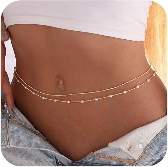 Women's Round Bead Sequin Butterfly Pendant Gold Waist Multi-layer Belly Stainless Steel Street Style Body Chain_voghion.com