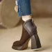 2024 Women's Fashion Boots: Chunky Heel Round Toe Versatile Booties, Black/Coffee 6b68_voghion.com