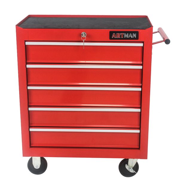 5 Drawer Tool Chest, Tool Storage Cabinet For Garage Storage With 4 Wheels And Locking System, RED_voghion.com