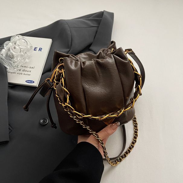 Borsa a secchiello plissettata in morbida pelle, borse leggere di lusso da donna con una texture di alta qualità, elegante e di nicchia, tracolla a catena_voghion.com
