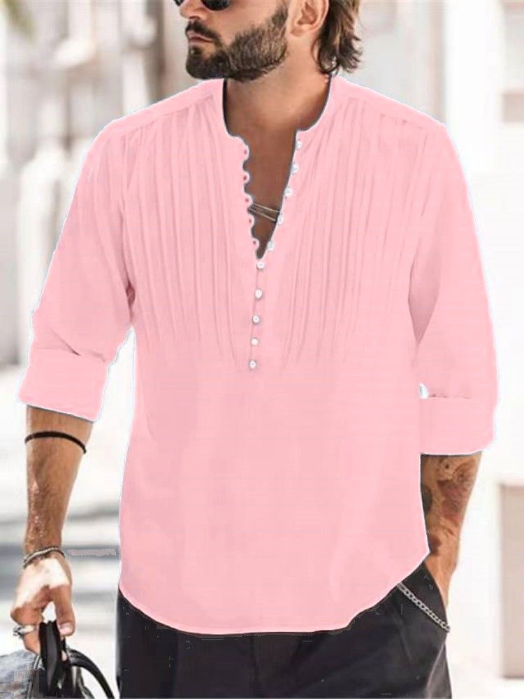 Knitterfreies Herrenhemd aus Leinenmischung – Relaxed Fit, Langarm, Button-Down-Kragen (atmungsaktiv und stylisch)​_voghion.com