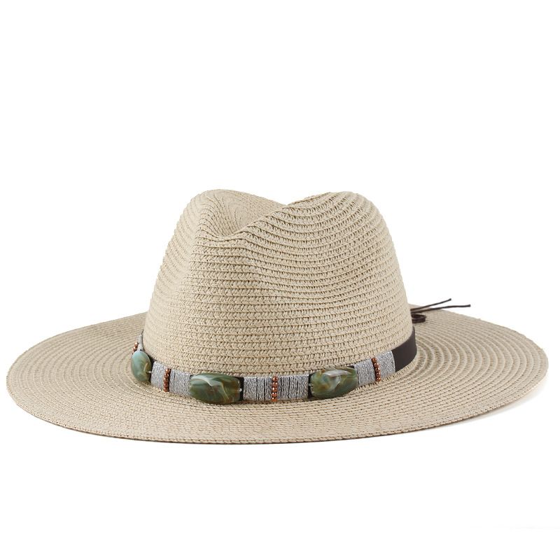 Fashion original unisex Panama straw hat for men and women, stone belt, sun protection straw hat, British top hat wholesale_voghion.com