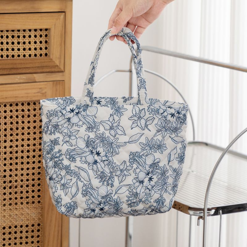 Tragbare Damen-Make-up-Handtasche mit großer Kapazität, florale Aufbewahrung, gesteppte Kulturtasche für Kosmetikartikel_voghion.com