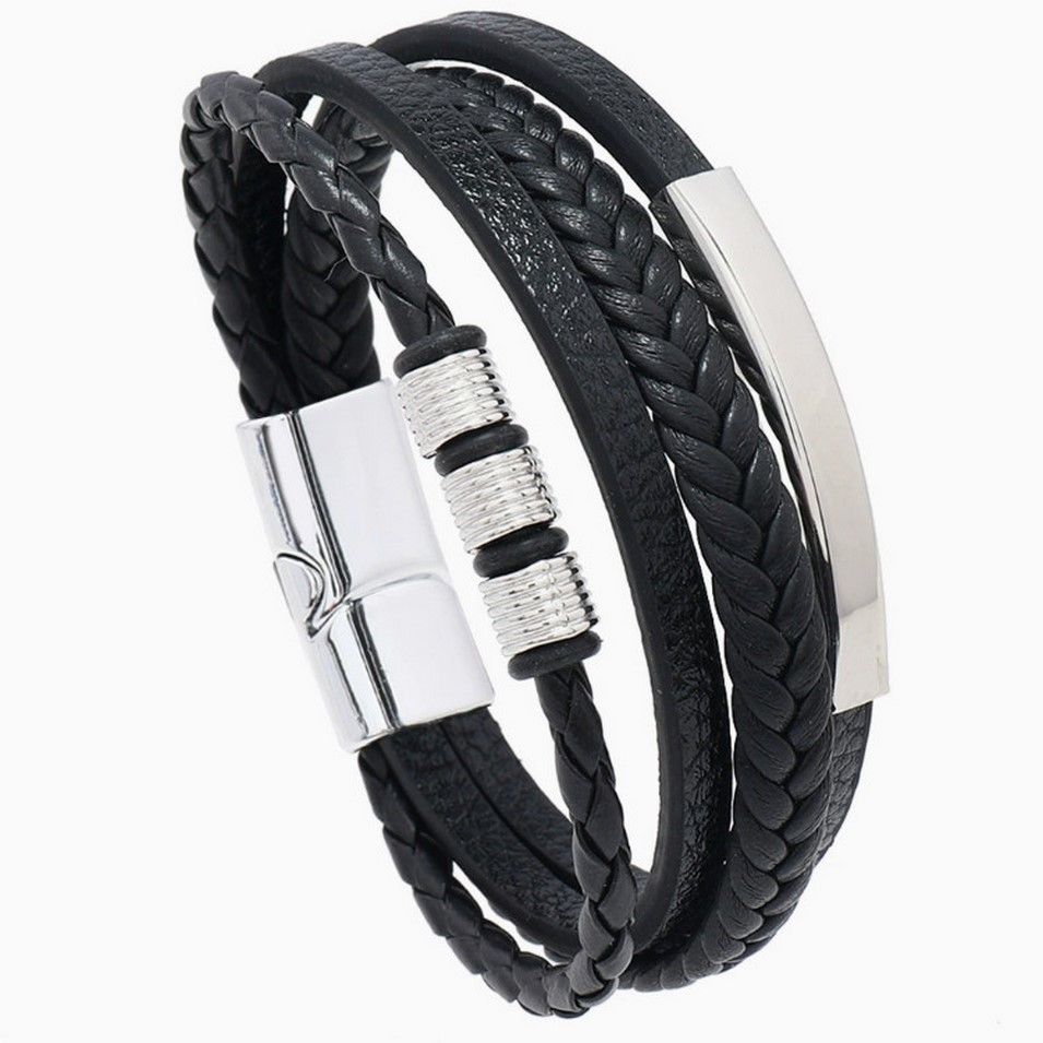 Bracciale da polso intrecciato con chiusura magnetica in lega multistrato, versatile, in pelle, di alta qualità, da uomo, personalizzabile_voghion.com
