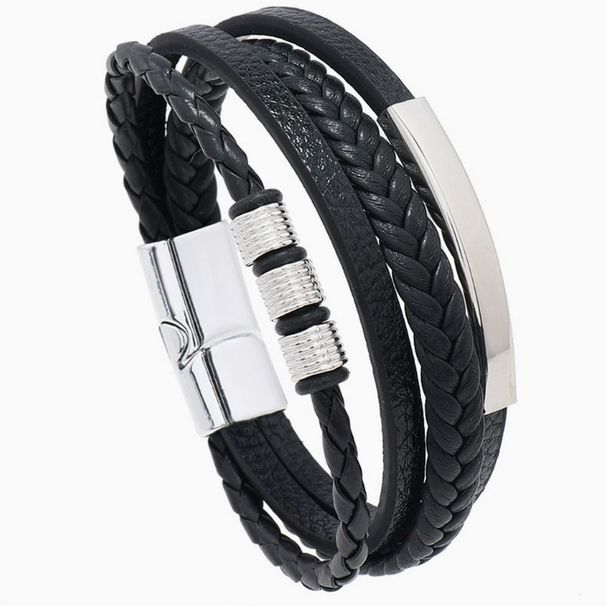Bracciale da polso intrecciato con chiusura magnetica in lega multistrato, versatile, in pelle, di alta qualità, da uomo, personalizzabile_voghion.com