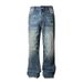 Herrenbekleidung Retro Dunkelblau Lightning Cracked Jeans Lockere Hose mit weitem Bein Verwaschene gerade Schlaghose_voghion.com