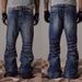 Industrial Washed Blue Distressed Straight Flared Jeans | Asian Cleanfit Style | Water Ripple Texture | Men's Relaxed Fit_voghion.com